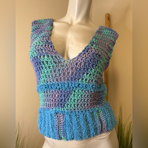 Ferdinand Tops - Multicolor Made by Hand Crochet Knit Women Top Small/Medium